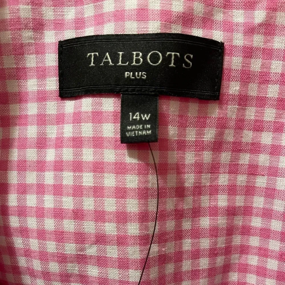 Talbots | Gingham Plaid Blazer Pink‎ White Button Down Long Sleeve
